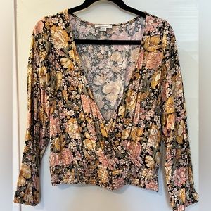 American Eagle floral smocked bottom crop top